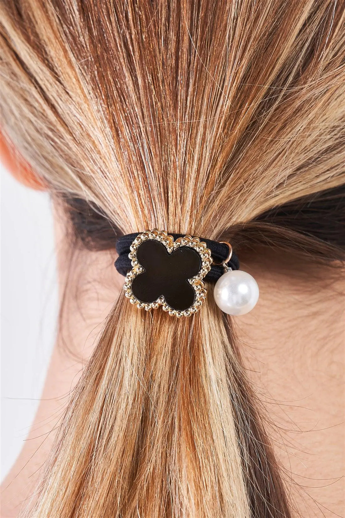 Black Onyx &amp; Yellow Gold Pearl Hair Tie 3 Pieces